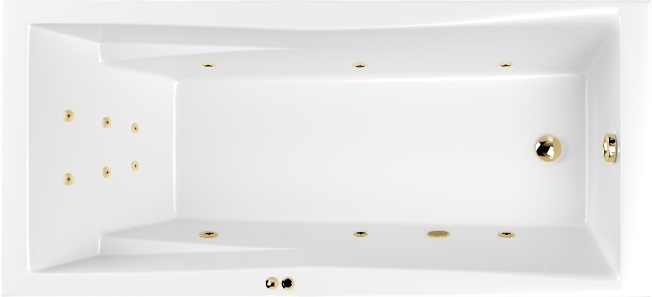 Акриловая ванна WHITECROSS Palace Line 180x80 см, встраиваемая, с гидромассажем, белый глянец, с каркасом, со сливом-переливом, фурнитура золото