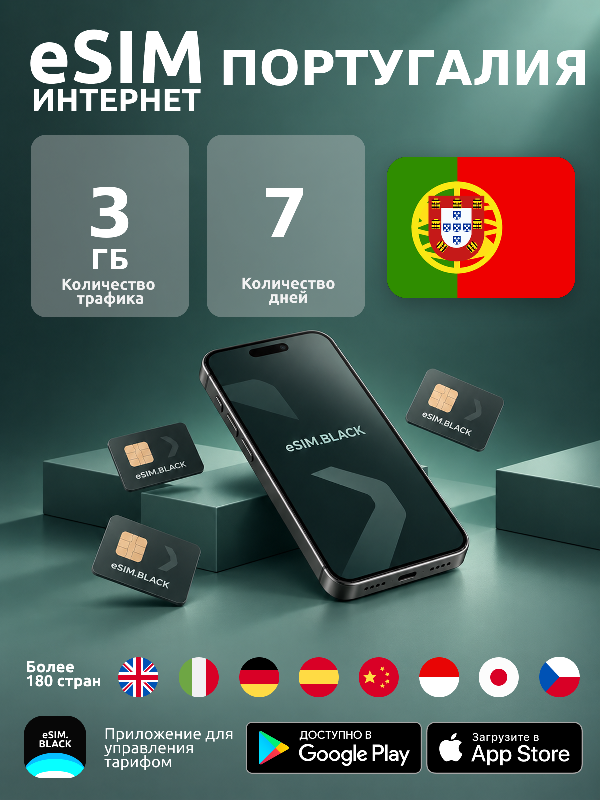 Португалия/7 дней/3 ГБ - eSIM для мобильного интернета ( iPhone | Android ).