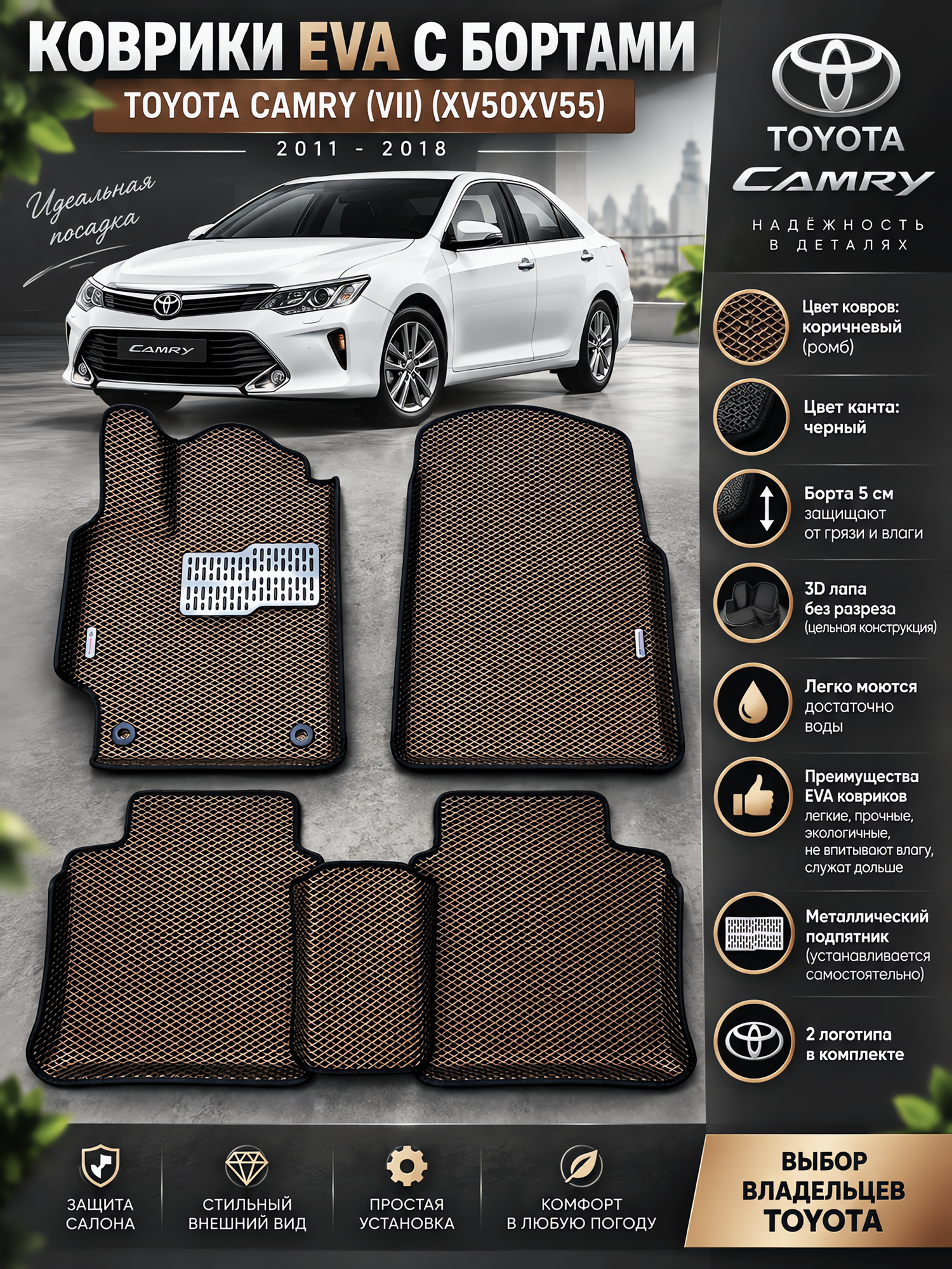 Комплект EVA с бортами Toyota Camry (VII) XV50/55/ 2011-18/Тойота Камри 7 50/55
