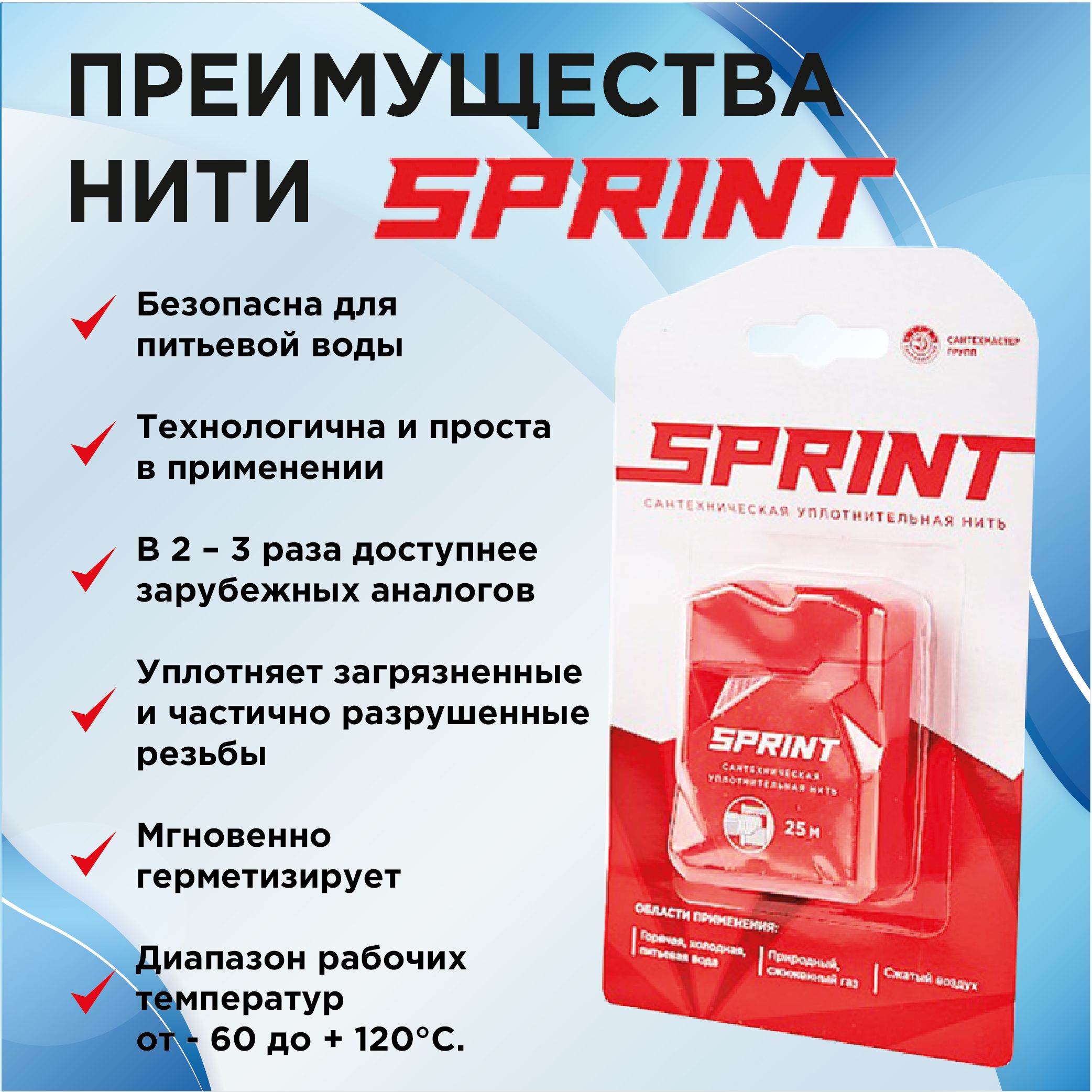 Сантехническая уплотнительная нить SPRINT 25 метров