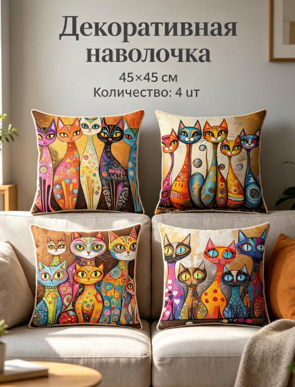 Наволочка декоративная 45x45 см 4 шт разноцветный