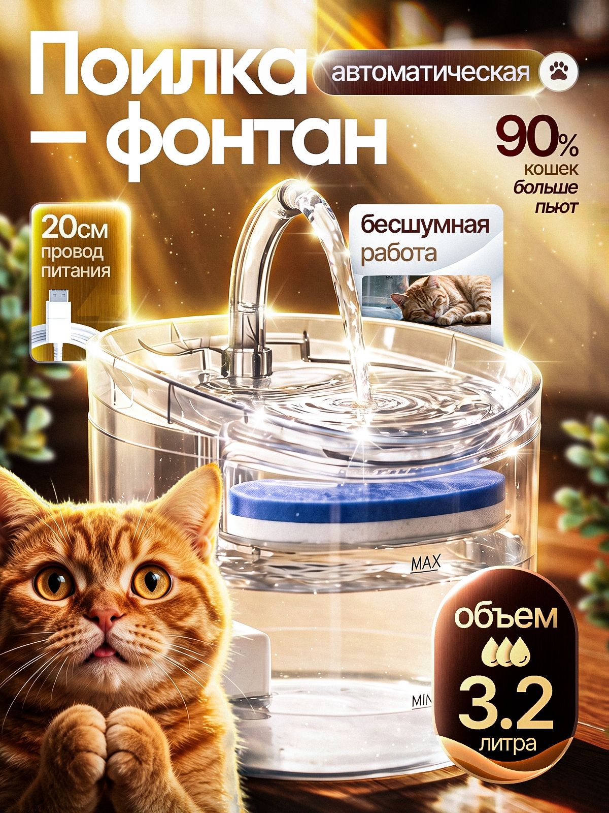 Поилка - фонтан для кошек и собак автоматическая