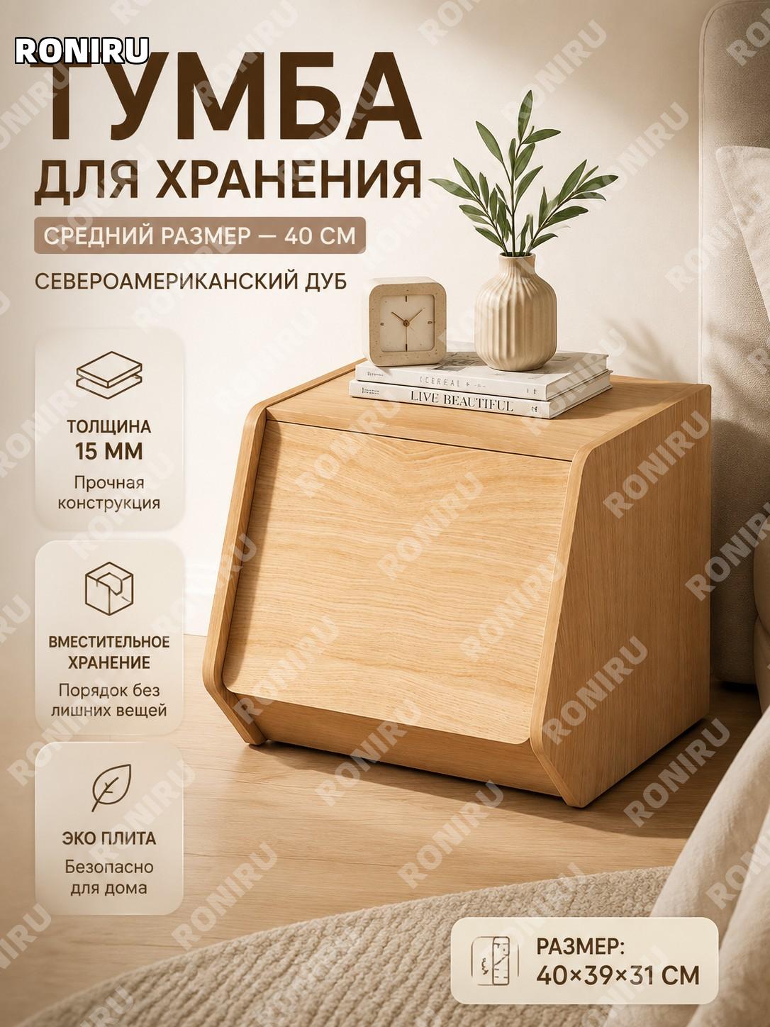Тумба-шкаф для хранения 40 см, средняя, цвет североамериканский древесный рисунок, эко-плита 15 мм, сборка дома