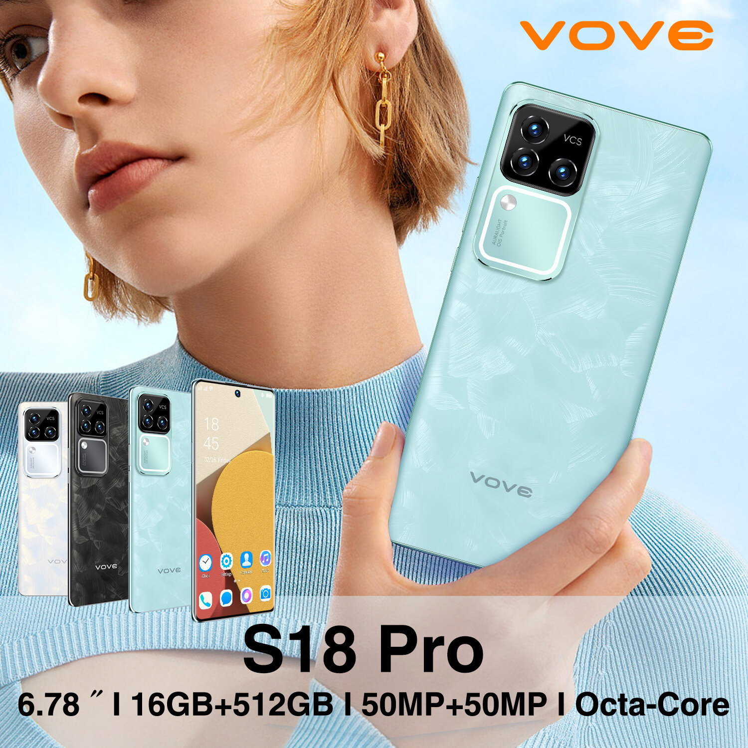 Смартфон S18Pro, 50 Мп, AMOLED экран, 6,78", 16Гб, 512Гб, Android 14, black