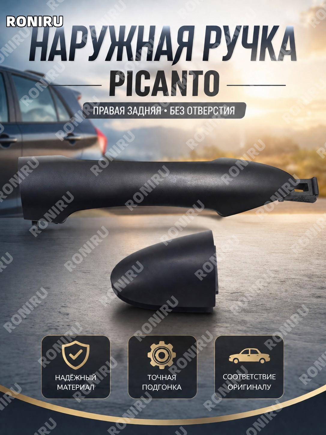 Наружная ручка двери PICANTO 82651-1Y000 82661-1Y000 задняя правая черная без отверстия для замены кузовная деталь