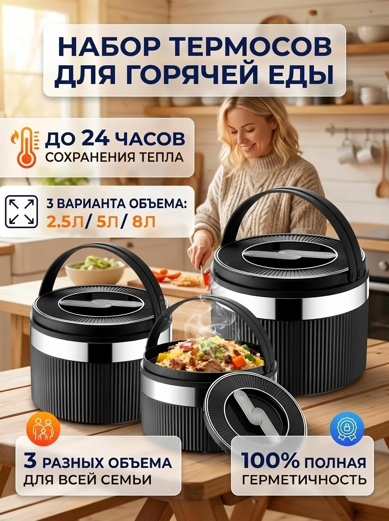 Термокастрюля 5 л, 8 л 12 ч 1 шт черный