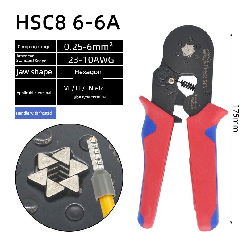 Huasheng HSC8 6-6A Кримпинг-плоскогубцы для провода 0.25-6мм², игольчатый зажим