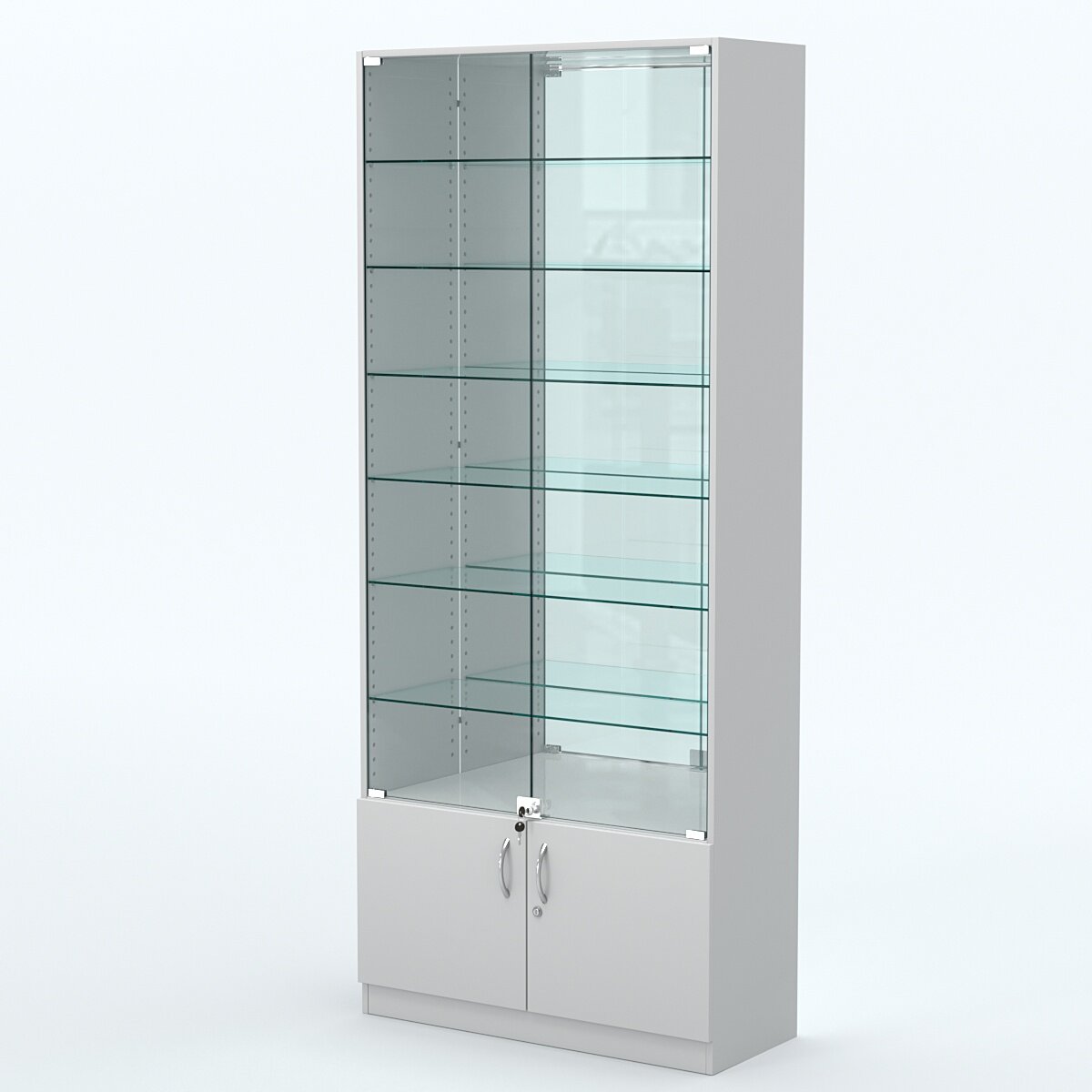 Торговая витрина с 6-ю стеклянными полками 350x900 мм серии NEXT-6 №13-2 (З/C - зеркало), Серый