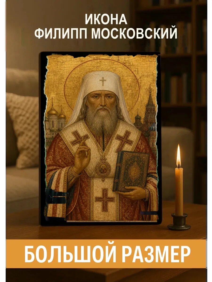 Икона Филипп Московский, на дереве, 30×40 см, освящённая, ручная работа