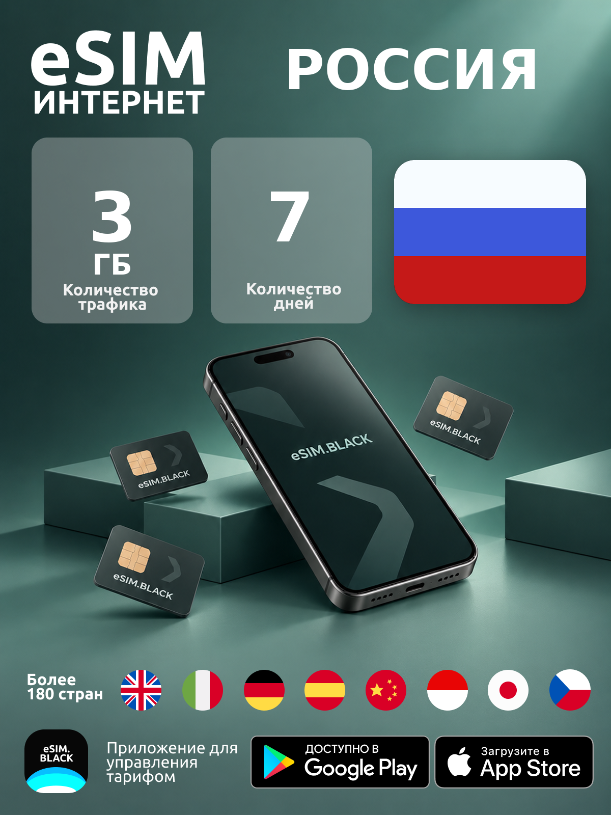 Россия/7 дней/3 ГБ - eSIM для мобильного интернета ( iPhone | Android ).