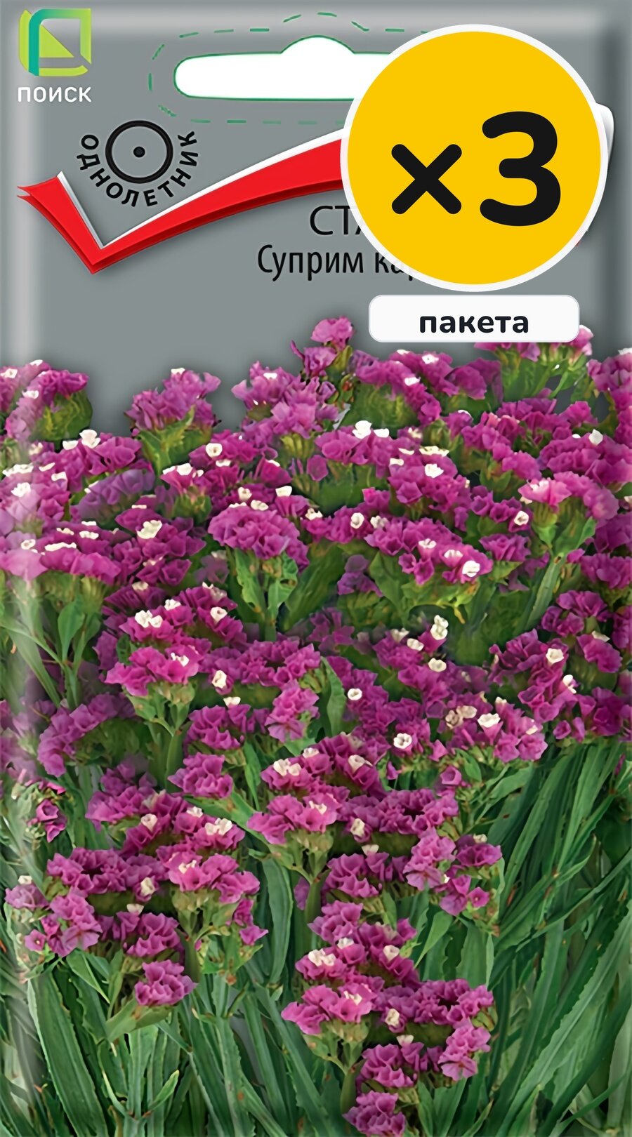 Семена статицы выемчатой Суприм карминная, 0,15 г, 3 пакета, Поиск, однолетник, высота до 75 см