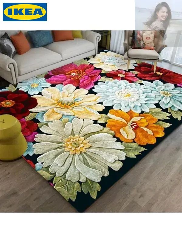 Ковер безворсовый 140x200 см художественная печать белый, желтый