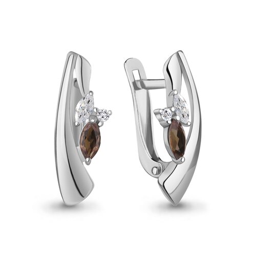 фото Серьги diamant online, серебро, 925 проба, родирование, кварц, фианит, длина 0.19 см, , коричневый