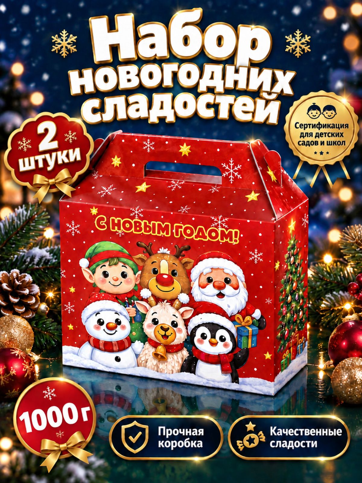 Новогодние подарки сладкие для детей 1000 грамм 2026 2 шт