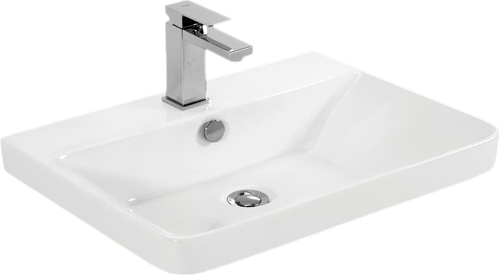 Мебельная раковина Aquanet Sanovit Luxury 60 накладная, фаянсовая, со встроенным сливом-переливом, белая, раковина для ванной, прямоугольная