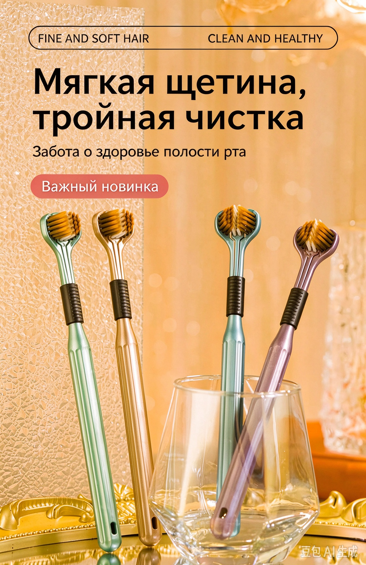 3D зубная щетка с тройной головкой для комплексной чистки зубов, мягкая щетина, нескользящая ручка，10 шт.