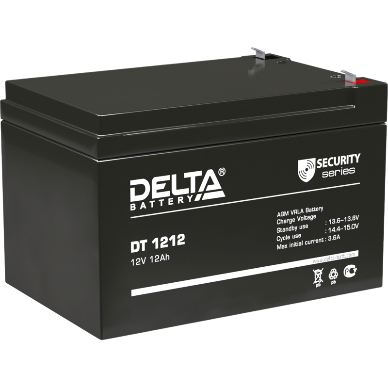 Батарея для ИБП Delta DT 1212, 12 В, 12 А·ч, клеммы F2 (под клемму 250), срок службы 5 лет DT1212