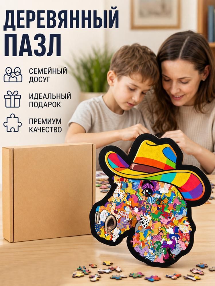 Деревянный пазл-вкладыш с рамкой Ковбойский пони, фигурный развивающий пазл для детей и взрослых, 61 деталь