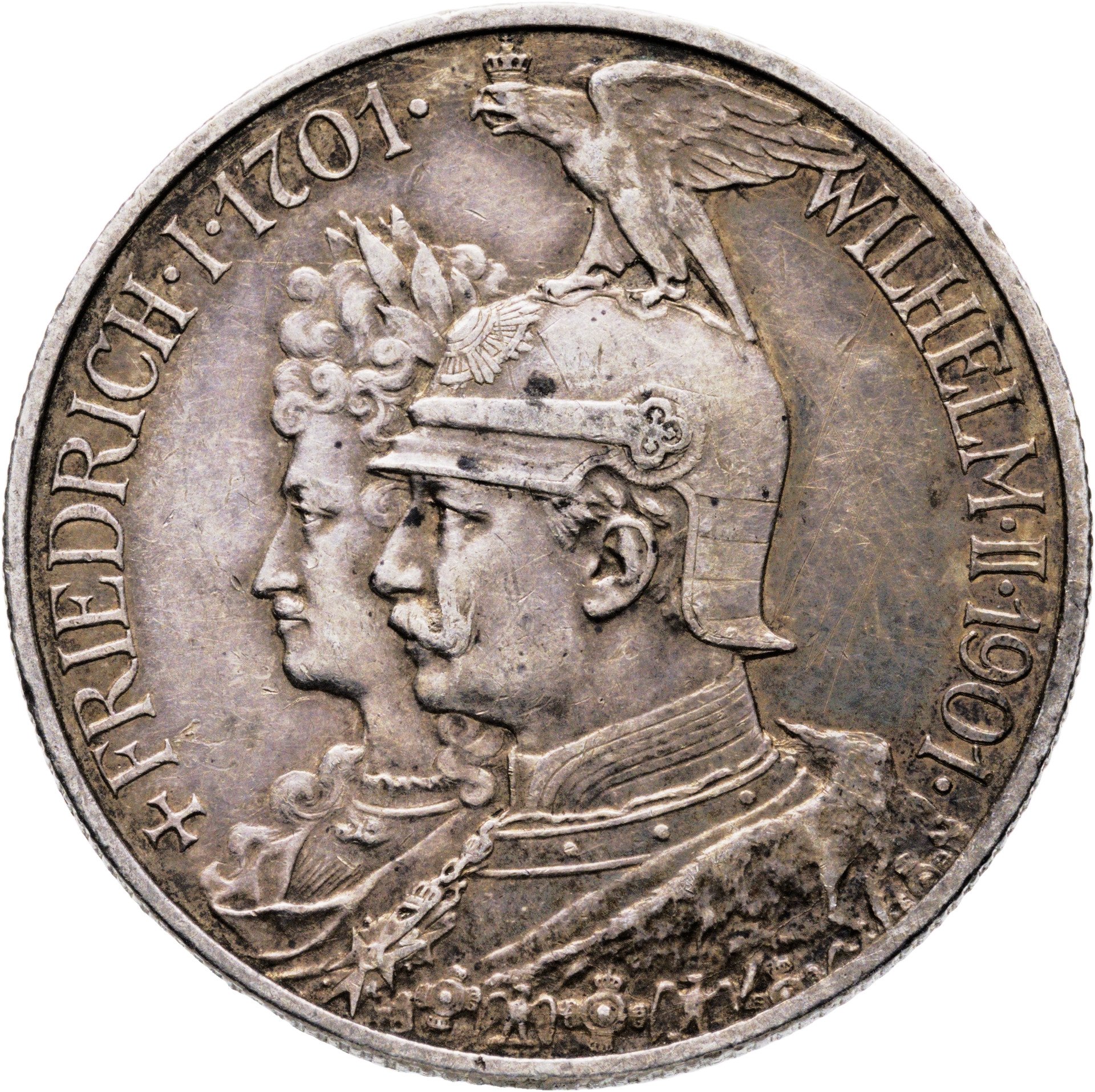 Германия Империя 2 марки mark 1901 "200 лет Пруссии", Серебро 900, в сохранности XF