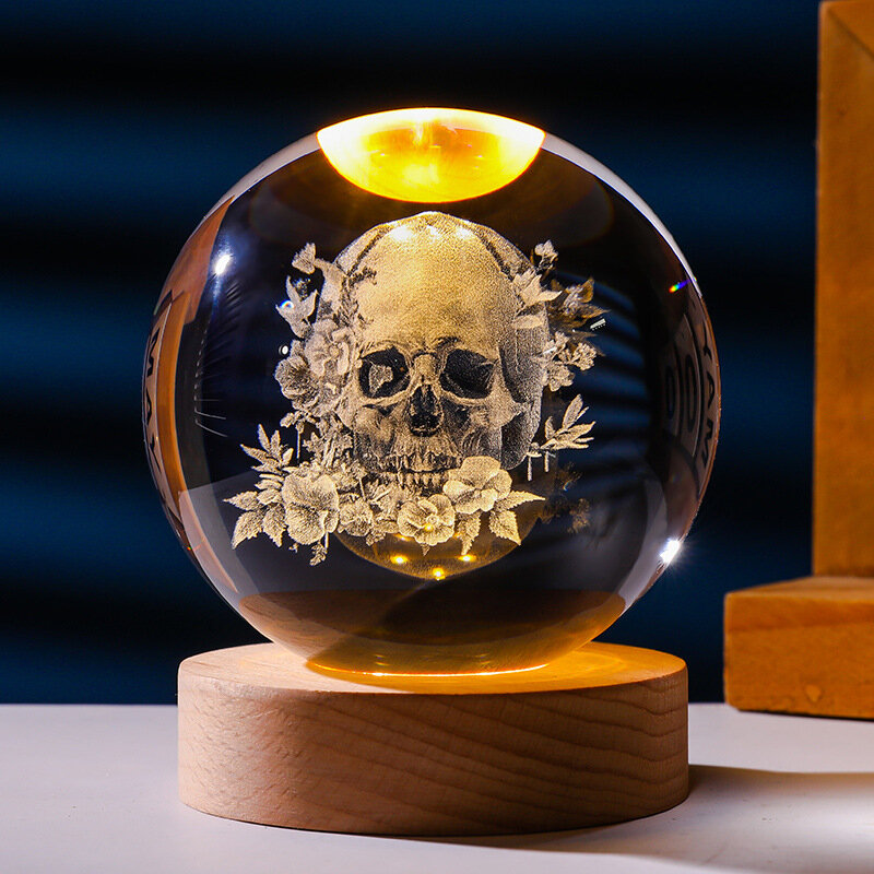 Креативный Череп 3D Кристальный Шар Ночник 6см Без Основания Настольный Декор Подарок