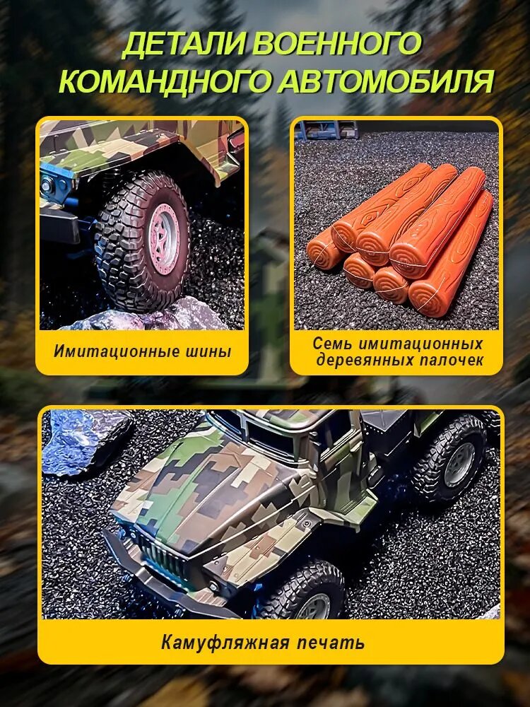 Машинка на пульте управления, военный грузовик радиоуправляемый, камуфляж, масштаб 1:16, полный привод