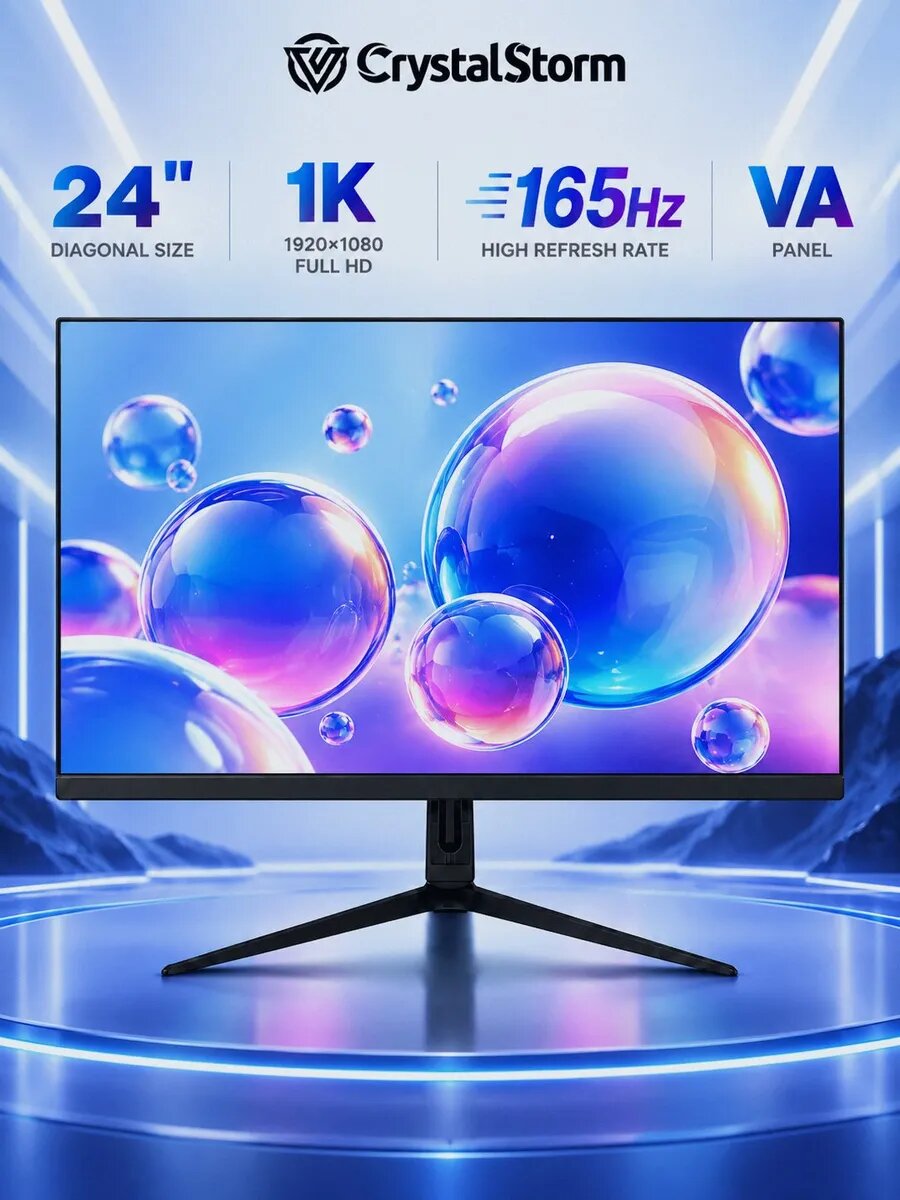 Монитор CrystalStorm, диагональ 24", 1920 x 1080 пикселей, 165Гц, матовый, чёрный