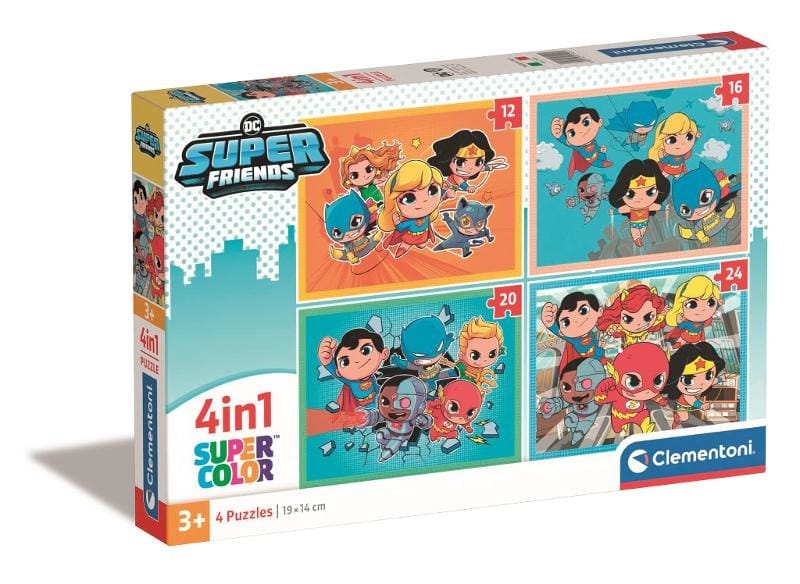Пазл Clementoni Super Color DC Супердрузья 4 в 1, разноцветный