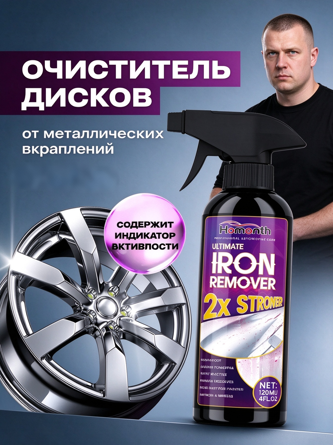 Бескислотный очиститель дисков с индикатором，Очиститель дисков и кузова авто от металлических вкраплений