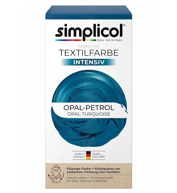 Simplicol краска текстильная Intensiv Опаловая бирюза, OPAL-PETROL (150 мл красителя, 400 г фиксатора), для хлопка, джинсов, вискозы, льна, смесовых тканей