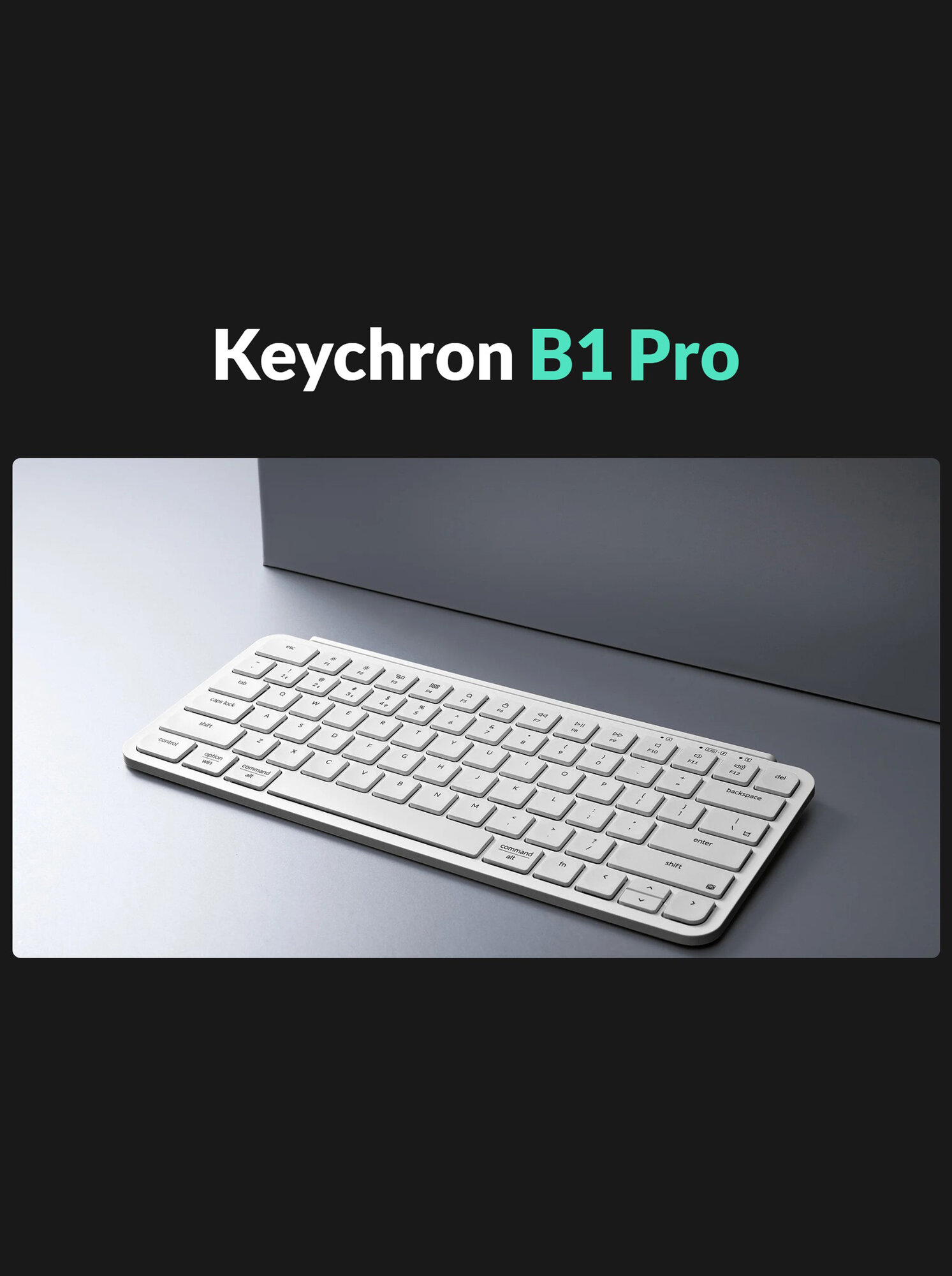 Клавиатура Keychron B1 Pro, Ivory White (B1P-K8), беспроводная, USB, Bluetooth/Радиоканал, ножничная, белый
