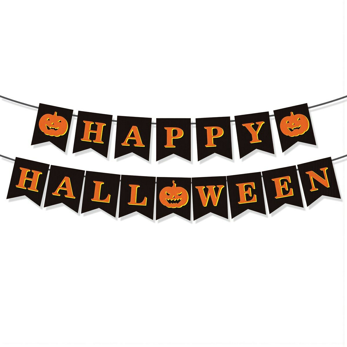 Декор для домашней вечеринки Хэллоуин комплект флагов HAPPY HALLOWEEN рисунки тыква призрак подвесные ленты для зала кафе магазина, Флаги-стильки на Хэллоуин, черный фон с оранжевым