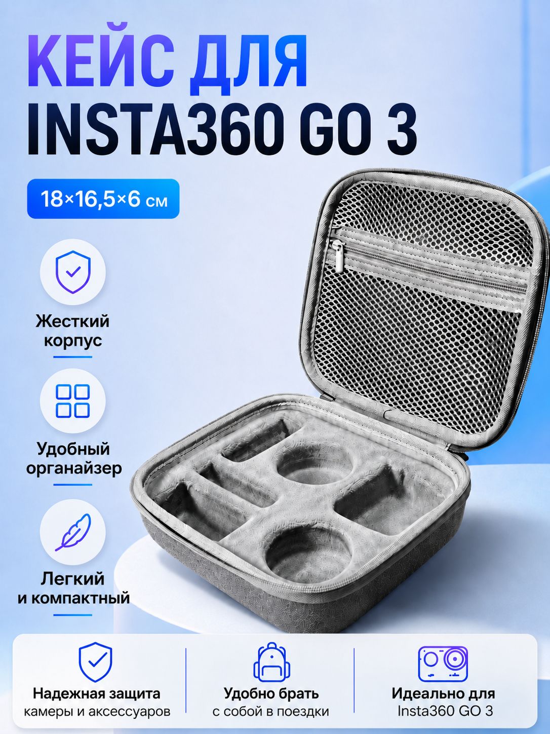 Кейс для экшн камеры Insta 360 GO 3 и аксессуаров