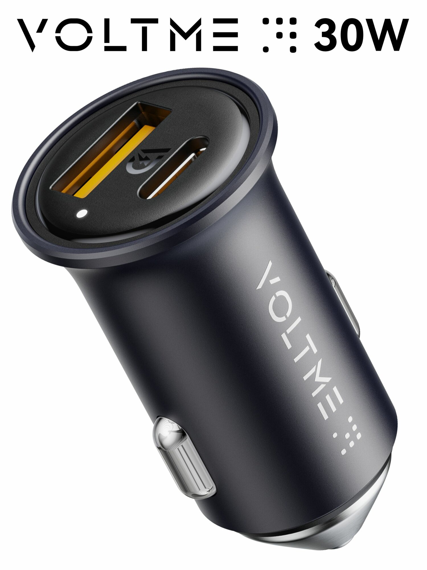 Быстрая зарядка в прикуриватель АЗУ VOLTME Cazo 30CA USB A + Type-C, 30 Вт W, автомобильное зарядное устройство для телефона в машину, синий алюминиевый корпус