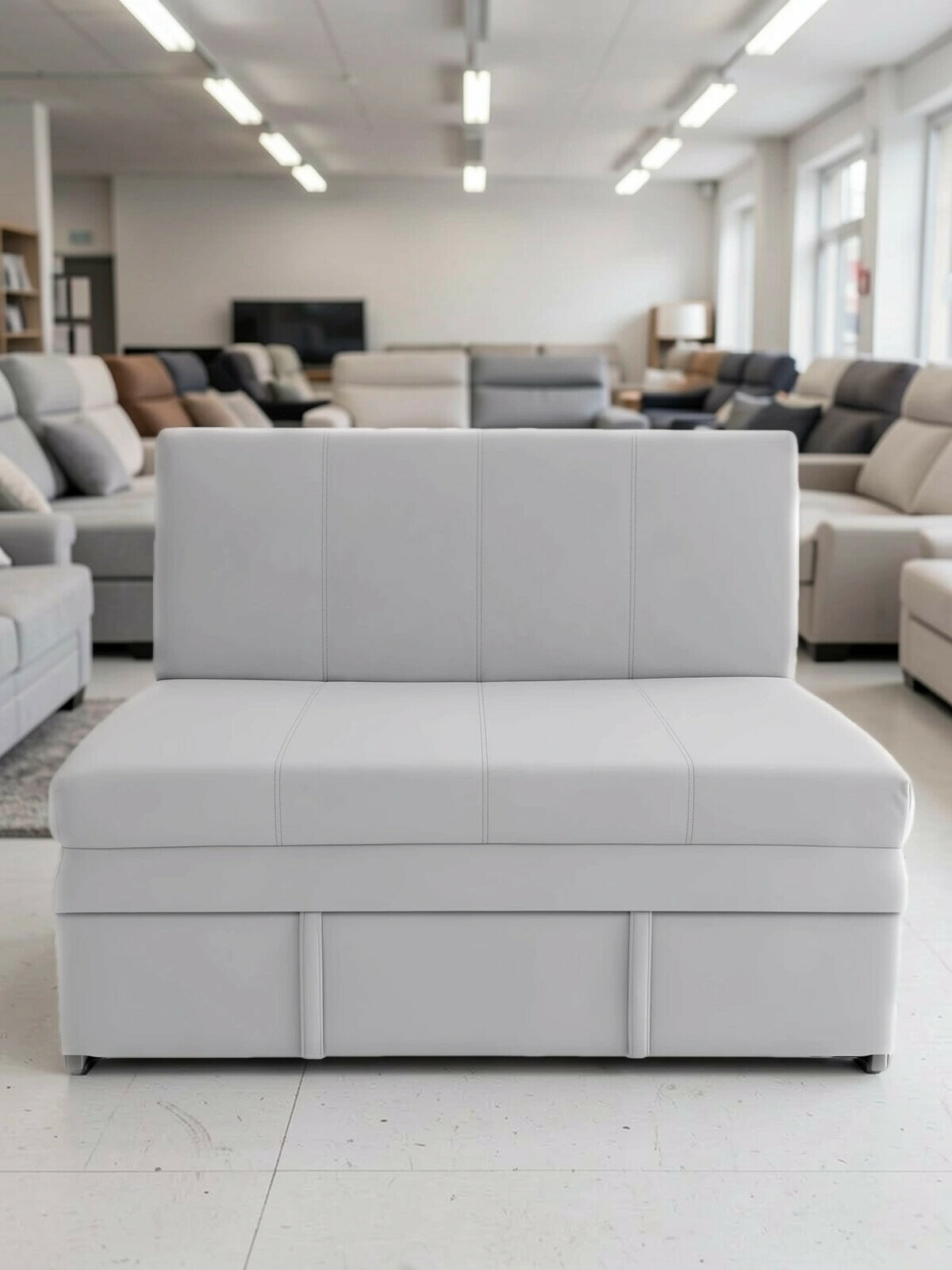 Диван-кровать StylChairs Кира, раскладной, без подлокотников, с ящиком, 120x81x83 см, велюр светло-серый