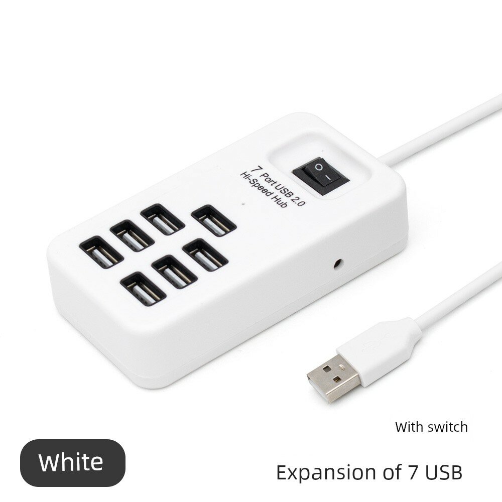 Белый квадратный USB-хаб с переключателем, 7 портов, кабель длиной 0,95 м для ноутбука и ПК