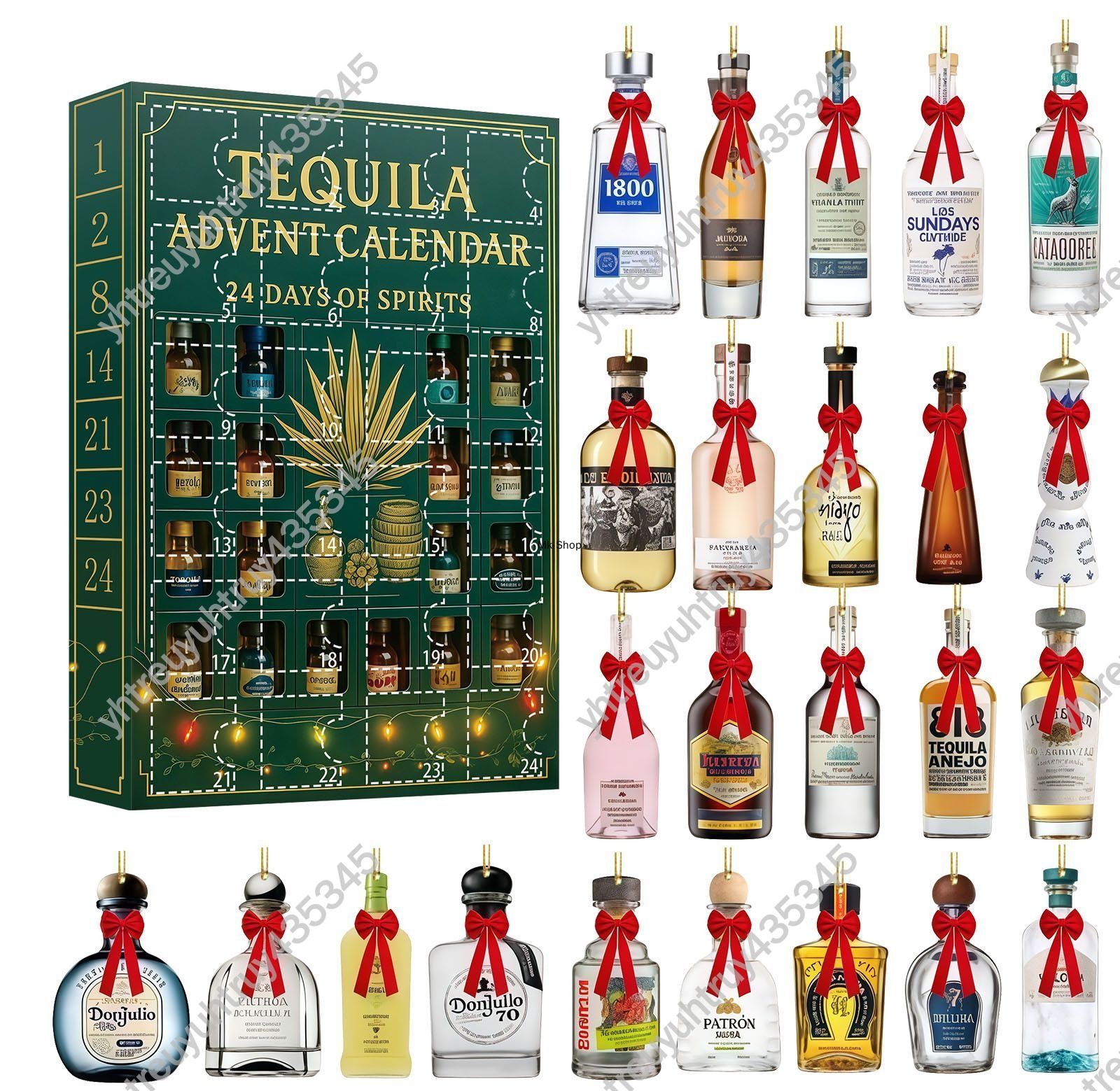 Адвент-календарь для взрослых 2025 Tequila, 24 мини-бутылочки, акриловый, праздничный бокс-сюрприз, 26x18x3 см