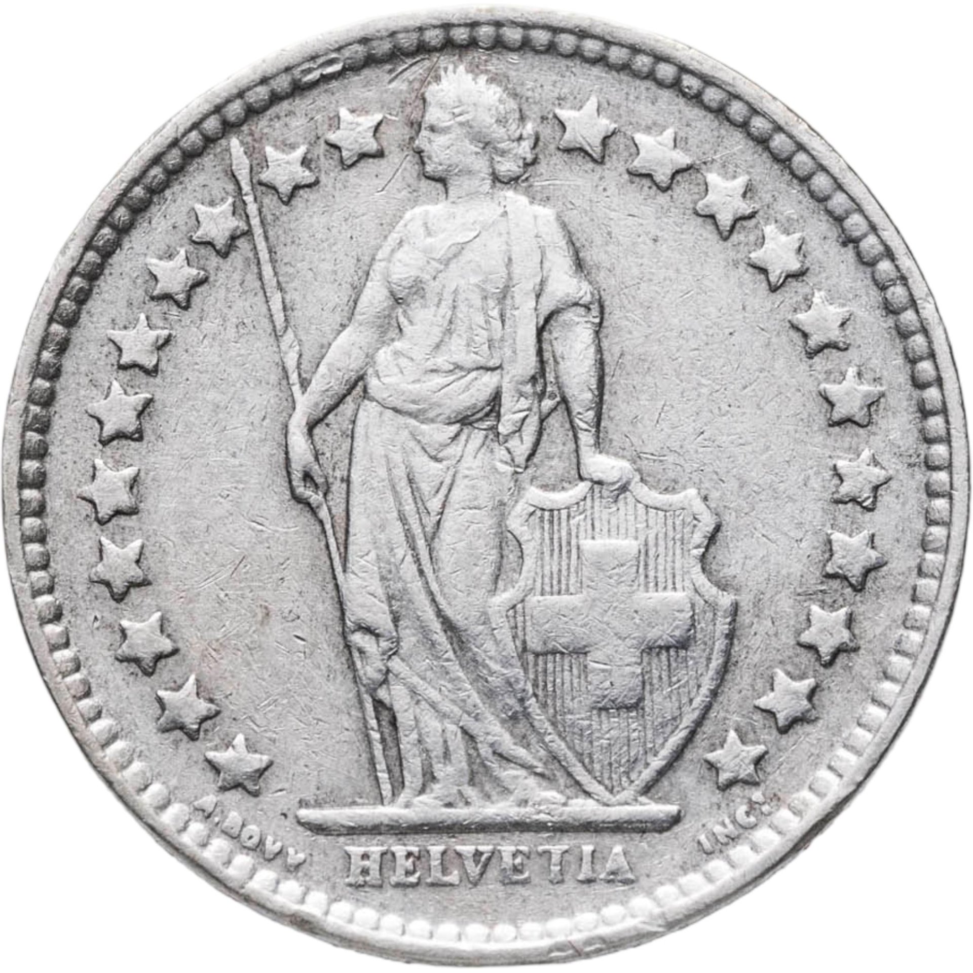 Швейцария 1/2 франка franc 1944, Серебро 835, в сохранности VF