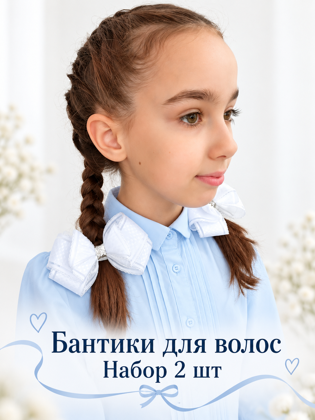 Бантики для волос Арт&Дизайн для девочки на резинке, белые, 4 см, 2 шт