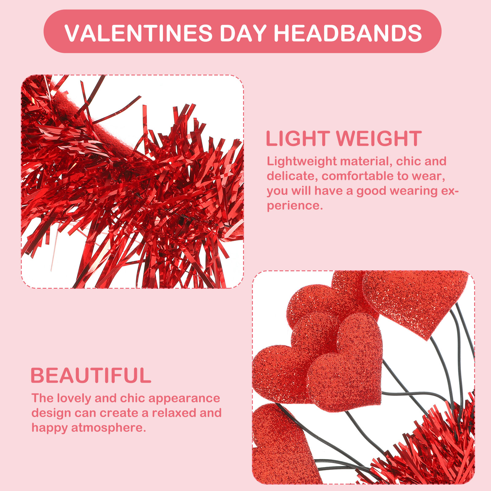 Valentines Day Heart Headband Модное Украшение Для Волос Красный Цвет 24.00X11.00X1.30Cm
