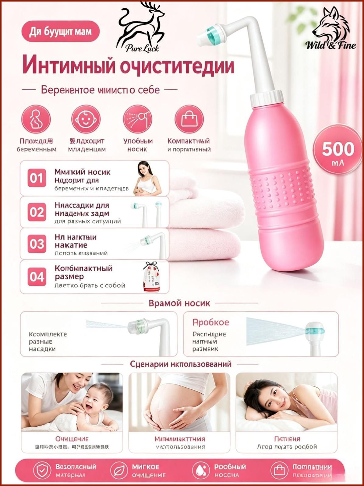 Портативный женский спринцовка средство для интимной гигиены,500 мл, Подходит для беременных женщин, младенцев