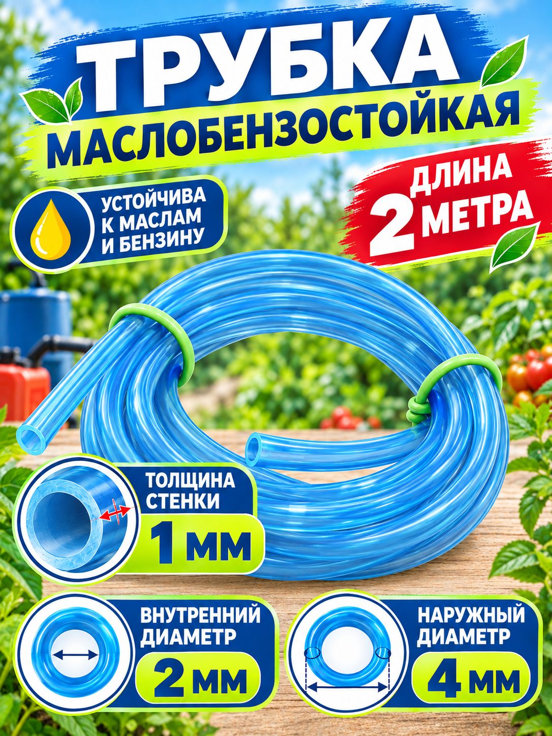 Трубка (2 м) маслобензостойкая (МБС) 2х4 мм