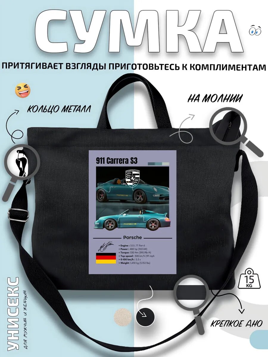 Сумка шоппер  Порше 911 кабриолет S3 на газоне