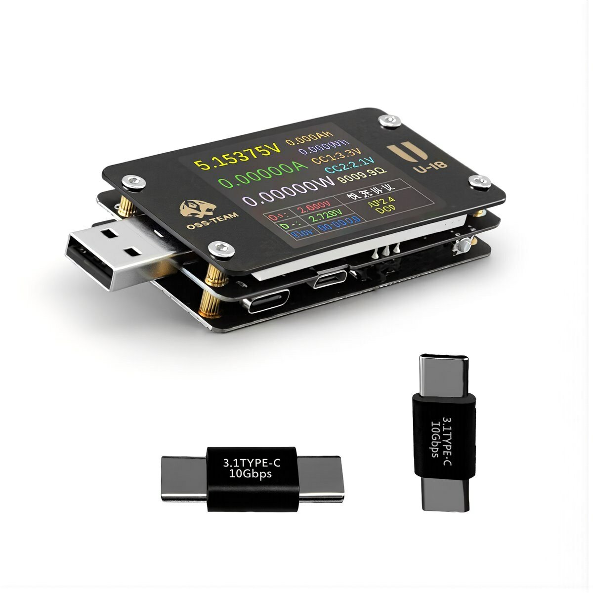 Устройство для мастеров ремонта телефонов тестер USB напряжения тока 6.5А PD QC2.0 QC3.0 дисплей 1.77 дюйма измерение сопротивления кабеля U18, U18 тестер напряжения и тока (TYPE-C порты *2)