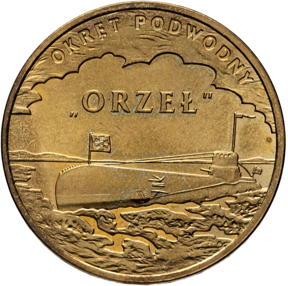 Польша 2 злотых 2012 "Подлодка Орел Orzel", Латунь, в сохранности UNC