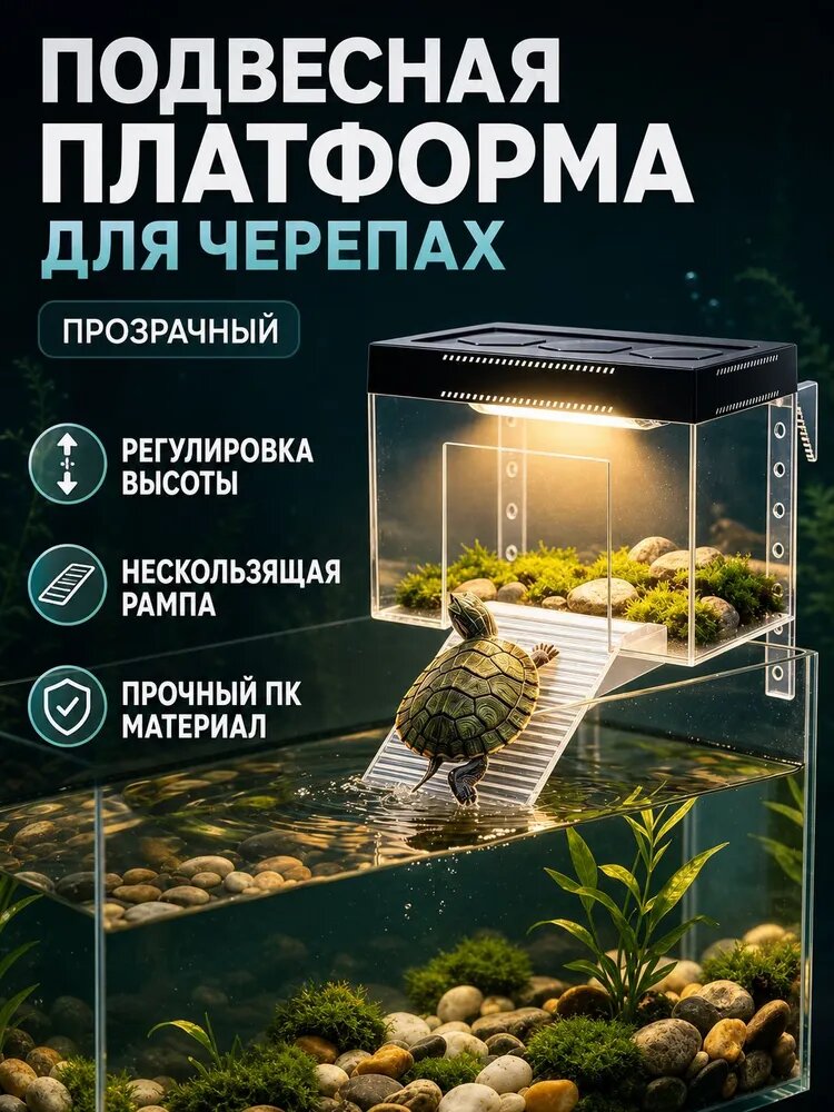 Подвесная платформа для черепах из ПК, прозрачная, размер 25*16*16 см, регулируемая высота, для аквариума-прозрачный-1