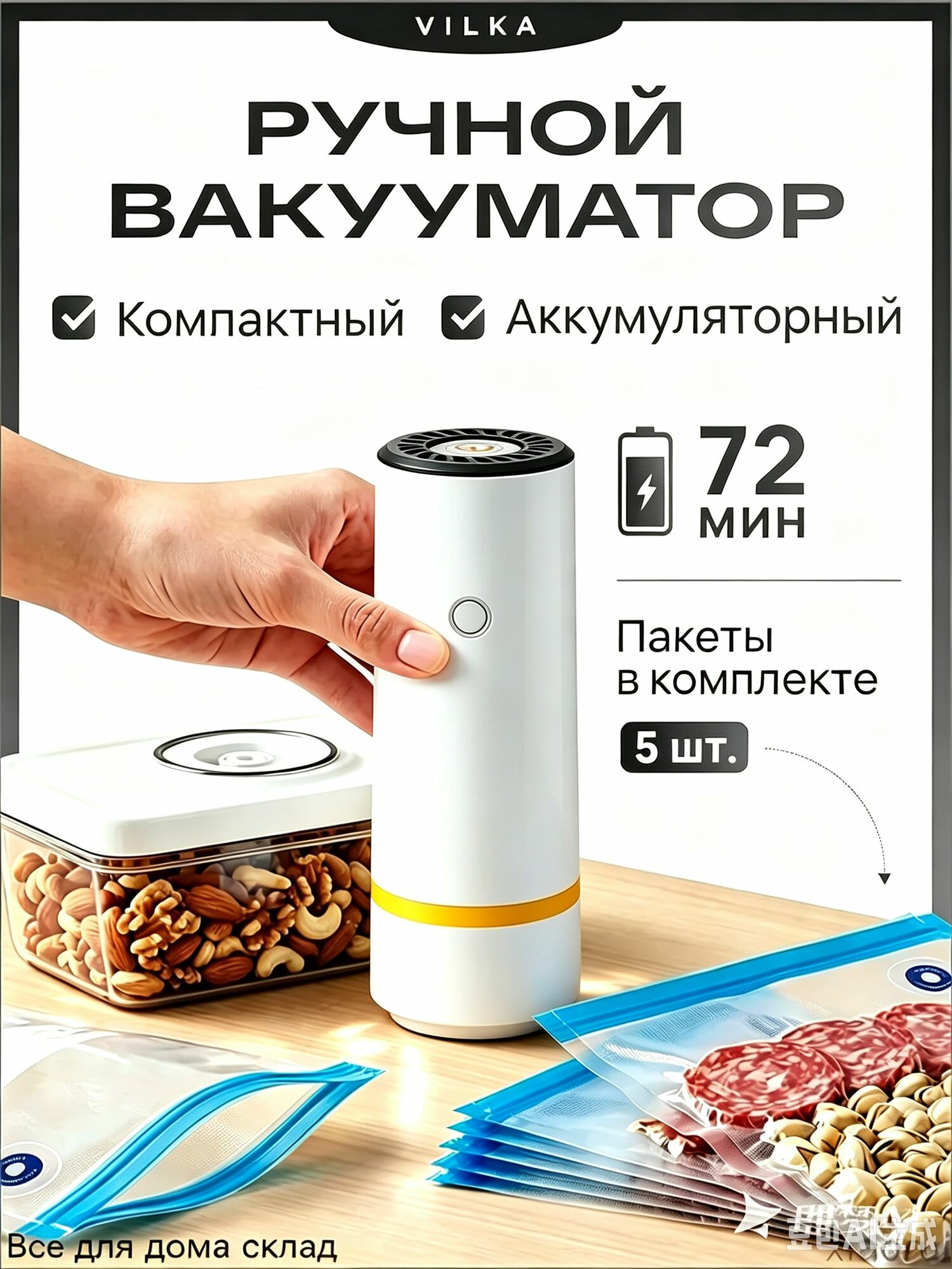 Портативный ручной вакуумный герметизатор для пищевых продуктов - подаренный вакуумный мешок