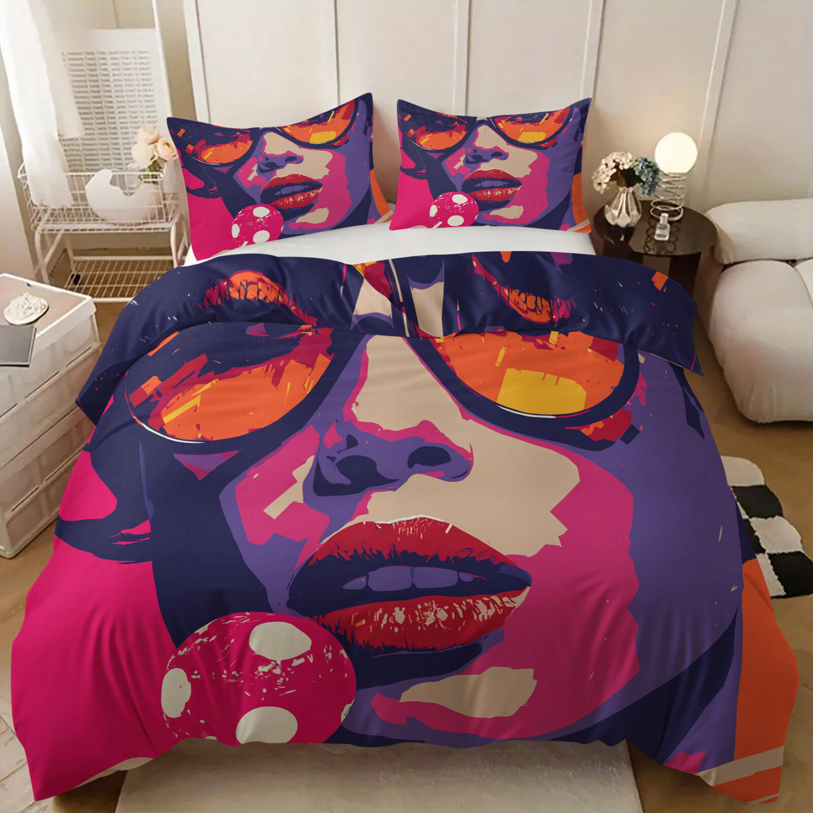 Постельное белье 2-спальное, евро простынь 200x220cm,2 наволочки 70х70, Абстрактный Ретро полисатин спальный комплект