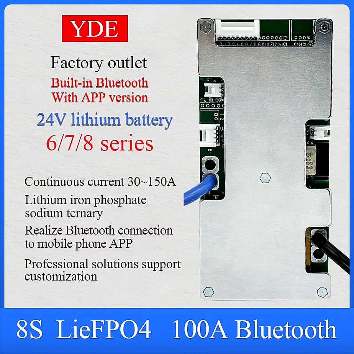 Новинка YDE Smart BMS 8S 24V 30A-150A с встроенным Bluetooth и пассивным балансом для системы управления