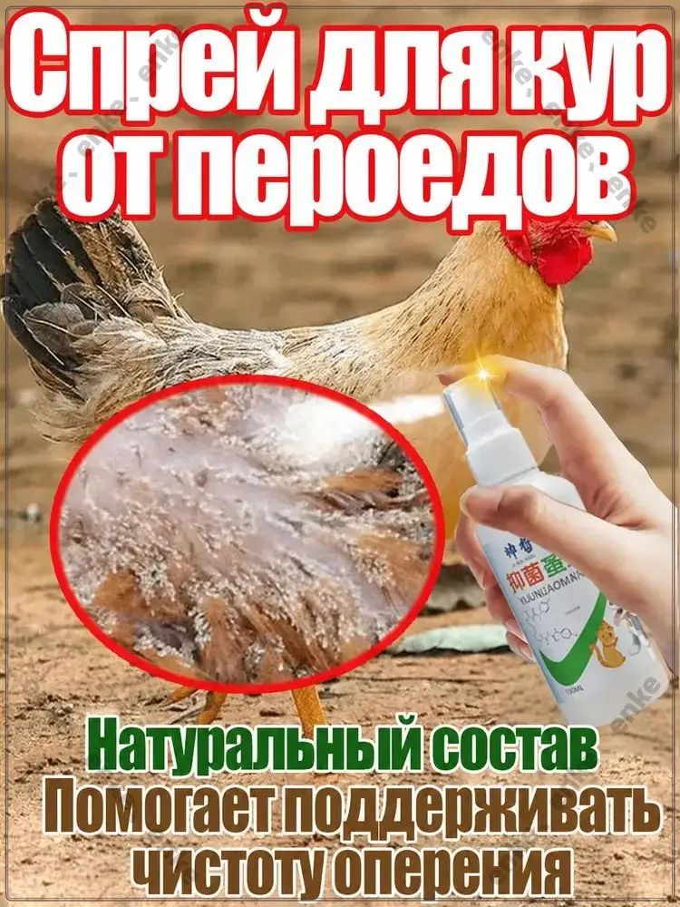 Спрей от пухопероеда, блох и клещей для кур, индюков, перепелов. Средство для обработки птицы и курятника, 100 мл