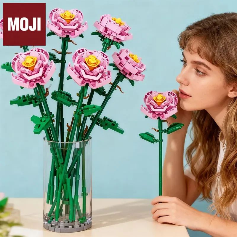 Букет роз, 91 деталь, 3D-розы, подарок для девочек, совместимый с серией Lego creative variety.